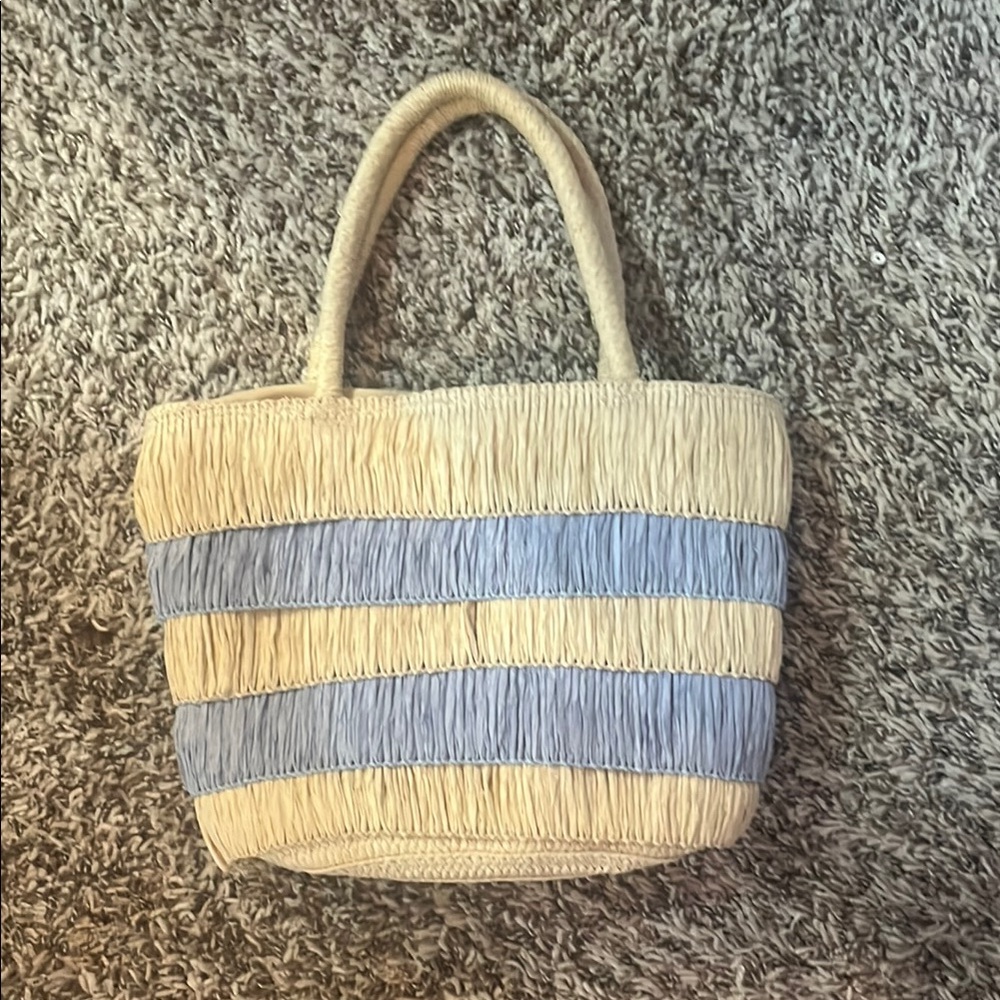 Striped Cream and Blue Women's Tote Bag